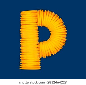 Cartoon patch font yellow letter P, patchwork typeface, motley ABC English alphabet type. Embroidered fabric applique typeset, motley patch alphabet letter. Patchwork font type with embroidery thread