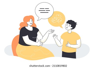 Cartoon pathologist correcting speech of child. Therapist teaching kid basic language skills flat vector illustration. Language, development, education concept for banner or landing web page