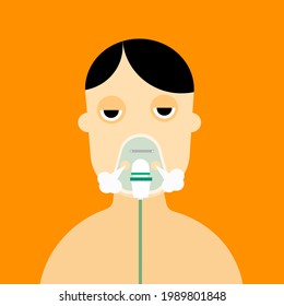 Cartoon of patient on nebulizer.