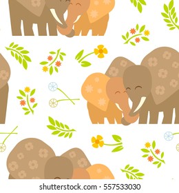 Cartoon pattern with Animals Parent with Baby Mother's Day Cards. Brightly colored childish animals. Mothers and children. Cute elephants