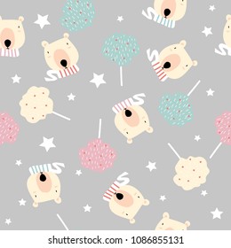 Cartoon pattern with bear,tree ans star