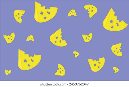 Cartoon pattern of cheese and mice. Pattern for children. Illustration with mice and a slice of cheese for printing on fabric, paper, bed linen, pajamas, stationery, wallpaper, notepads, dishes.