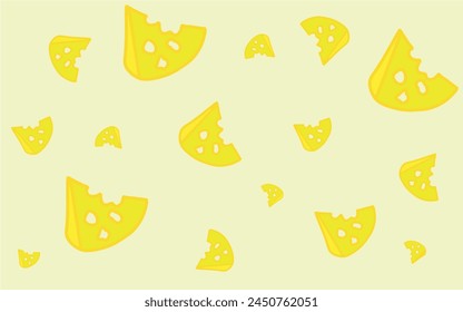 Cartoon pattern of cheese and mice. Pattern for children. Illustration with mice and a slice of cheese for printing on fabric, paper, bed linen, pajamas, stationery, wallpaper, notepads, dishes.