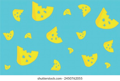 Cartoon pattern of cheese and mice. Pattern for children. Illustration with mice and a slice of cheese for printing on fabric, paper, bed linen, pajamas, stationery, wallpaper, notepads, dishes.
