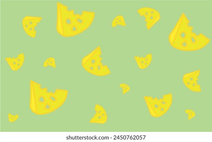 Dibujo animado de queso y ratones. Patrón para niños. Ilustración con ratones y una rebanada de queso para imprimir en tela, papel, ropa de cama, pijamas, papelería, Fondo de pantalla, cuadernos, platos.
