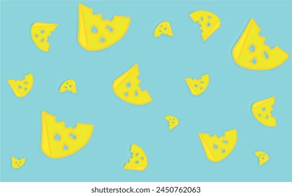 Cartoon pattern of cheese and mice. Pattern for children. Illustration with mice and a slice of cheese for printing on fabric, paper, bed linen, pajamas, stationery, wallpaper, notepads, dishes.