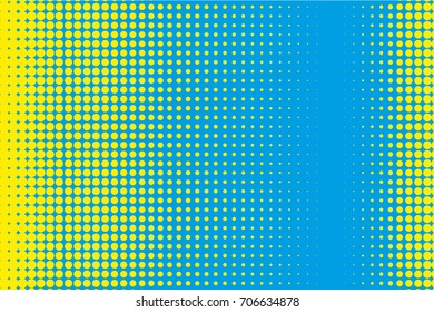 Cartoon pattern with circles, dots Halftone dotted background. Pop art style. Design element, border for web banners, cards, wallpapers. Colorful. Yellow and blue color. Vector illustration