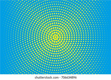Cartoon pattern with circles, dots Halftone dotted background. Pop art style. Design element, border for web banners, cards, wallpapers. Colorful. Yellow and blue color. Vector illustration
