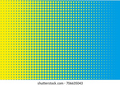 Cartoon pattern with circles, dots Halftone dotted background. Pop art style. Design element, border for web banners, cards, wallpapers. Colorful. Yellow and blue color. Vector illustration