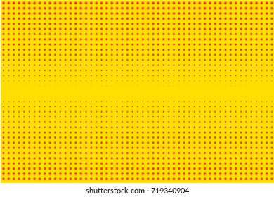 Cartoon pattern with circles, dots, points. Halftone dotted background. Pop art style. Design element, border for web banners, cards, wallpapers.  Yellow and orange color. Vector illustration 