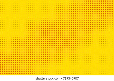 Cartoon pattern with circles, dots, points. Halftone dotted background. Pop art style. Design element, border for web banners, cards, wallpapers.  Yellow and orange color. Vector illustration