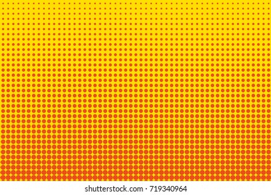 Cartoon pattern with circles, dots, points. Halftone dotted background. Pop art style. Design element, border for web banners, cards, wallpapers.  Yellow and orange color. Vector illustration
