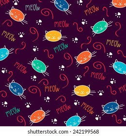 Cartoon  pattern with cute cats, vector format
