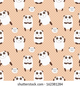 Cartoon pattern with cute panda guru. Great seamless pattern in vector 