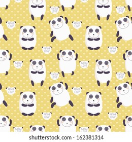 Cartoon pattern with cute panda guru. Great seamless pattern in vector 