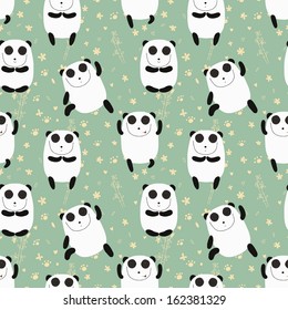 Cartoon pattern with cute panda guru. Great seamless pattern in vector 