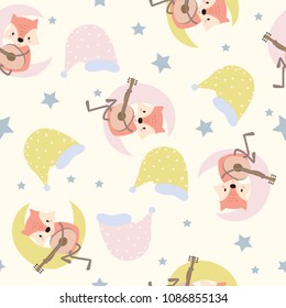 Cartoon pattern with fox,hat,moon and star