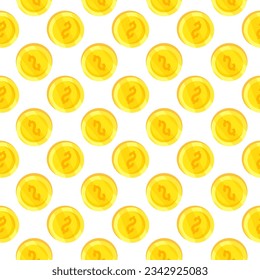 Patrón de dibujos animados de las monedas de oro sobre fondo blanco. 