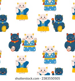 cartoon pattern with manekineco - asian cat doll