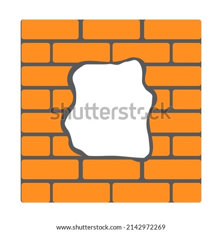 Cartoon pattern with red brick wall hole on white background. Vector illustration. stock image.