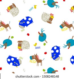 cartoon pattern of several types of pets, vector illustration, suitable for children's clothes design