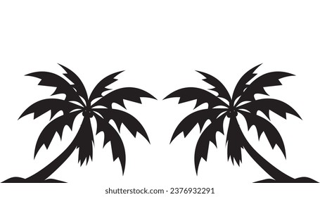 Cartoon pattern, Silhouette of 2 palm หรือ coconut trees. White background. vector Illustration