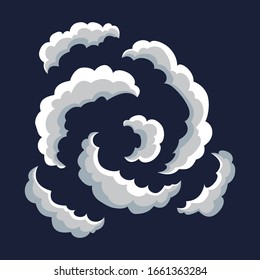 Dibujo de nube de humo. Explosión de bomba. Puff vectorial de cómic. Nube de vapor, vapor de agua o elemento de explosión de polvo