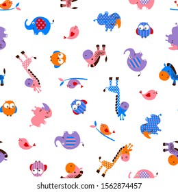 cartoon pattern of some protected animals, vector illustration, suitable for baby clothes design