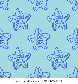 Cartoon pattern of starfish in a linear style for print and decoration. Vector illustration.