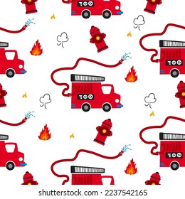 Cartoon pattern.Fire collection.firefighter pattern.Fire truck and equipment pattern design for print ,fabric ,decoration, banner