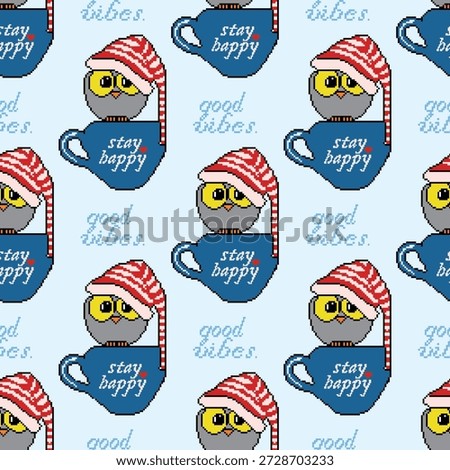 Cartoon patterns on coffee cups, in seamless geometric shapes, designed for decorating backgrounds, wallpaper, fabric, and clothing.