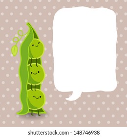 Cartoon pea pod with speech bubble, vector illustration.