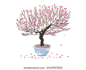 Vector de flor de melocotón de dibujos animados. Vector de cerezo en flor. Flor de primavera. Flor de prueba. Vietnam flor tradicional de año nuevo, hoa dao. Vector plano en estilo de dibujos animados.