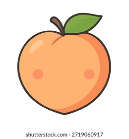 Icono de Vector de melocotón de dibujos animados con un rubor, hoja verde, gradiente suave, carácter lindo y amigable, Ilustración vectorial.