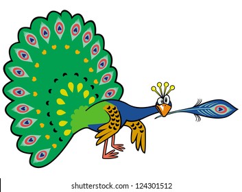 cartoon peacock isolated on white background,vector illustration