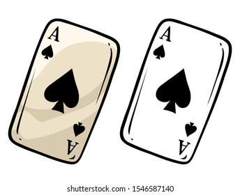 Cartoon peak ace playing card. Isolated on white background. Vector icon for coloring.