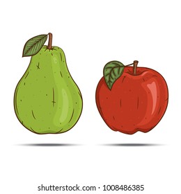  Cartoon pear. Cartoon apple. Vector fruits