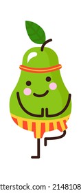 Cartoon pear doing exercises. Vector illustration