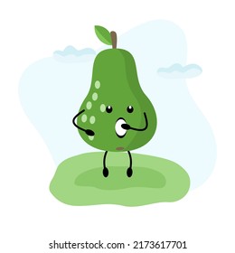 Cartoon pear in flat style. Vector illustration 
