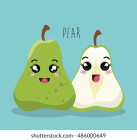cartoon pear fruit facial expression design isolated