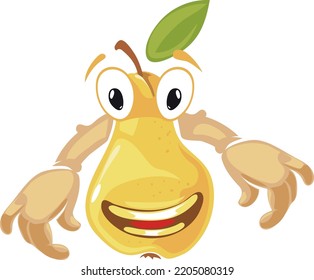 Cartoon pear with funny face expression. Fruit character
