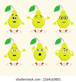 Cartoon pear set with different emotions.	