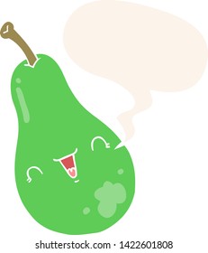 cartoon pear with speech bubble in retro style