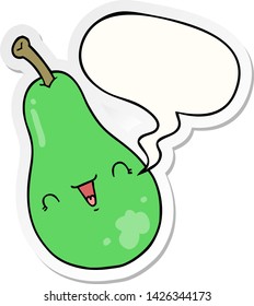 pera de dibujos animados con pegatina de burbujas de voz
