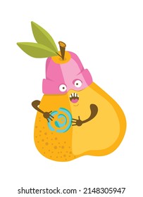 Cartoon pear superhero. Vector illustration