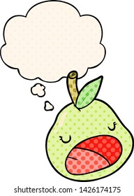 cartoon pear with thought bubble in comic book style