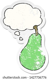 cartoon pear with thought bubble as a distressed worn sticker