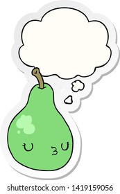 cartoon pear with thought bubble as a printed sticker