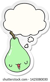 cartoon pear with thought bubble as a printed sticker