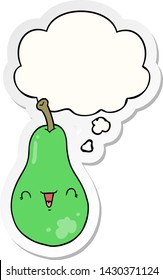 cartoon pear with thought bubble as a printed sticker